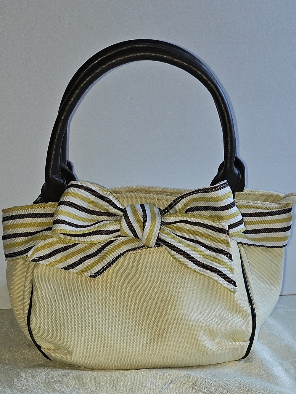 Fortuna Valentino Cream Bow-Accent Cotton Top Handles Bag